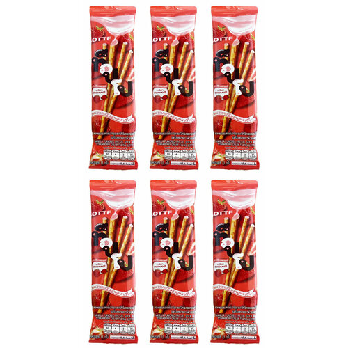 Lotte Палочки бисквитные Toppo с клубничной начинкой, 11 г, 6 уп