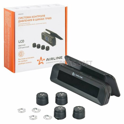 AIRLINE AEBJ002 Система контроля давления в шинах TPMS 4 внеш датчика дисплей на лоб стекло солнеч панель AEB 6200₽