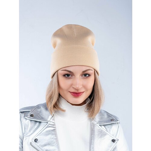 фото Шапка бини , размер 52/58, бежевый dafora style