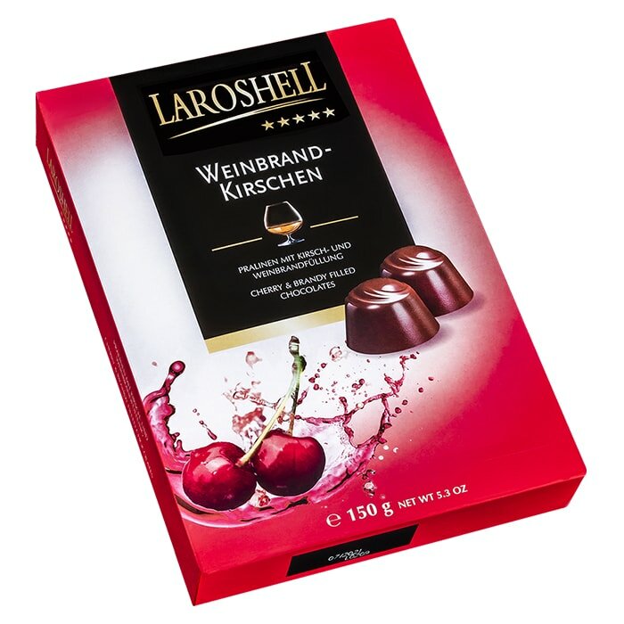 Шоколадные конфеты Laroshell Weinbrand- Kirschen с начинкой Бренди и вишней, 150 г
