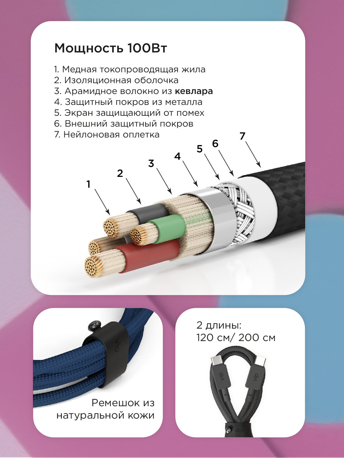 Кабель VLP Nylon Cable USB-C 1,2 м белый - фото №6