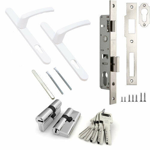 Комплект фурнитуры для калитки LD Fuaro 9016 белый ключ/ключ / Замок для калитки / Ручки для калитки