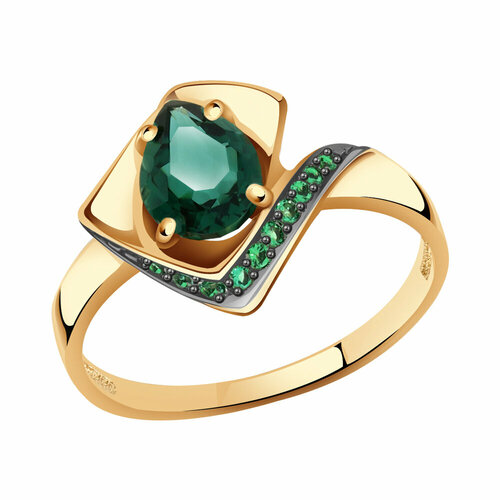 фото Кольцо diamant online, золото, 585 проба, фианит, турмалин, размер 19, зеленый