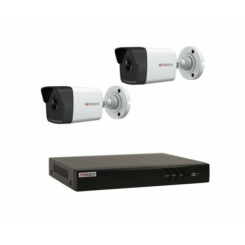 видеорегистратор hiwatch ds n304p d 4MP Комплект IP видеонаблюдения Hiwatch на 2 камеры для любого помещения с PoE питанием регистратора (DS-I400(C) 4mm + DS-N304P(C))