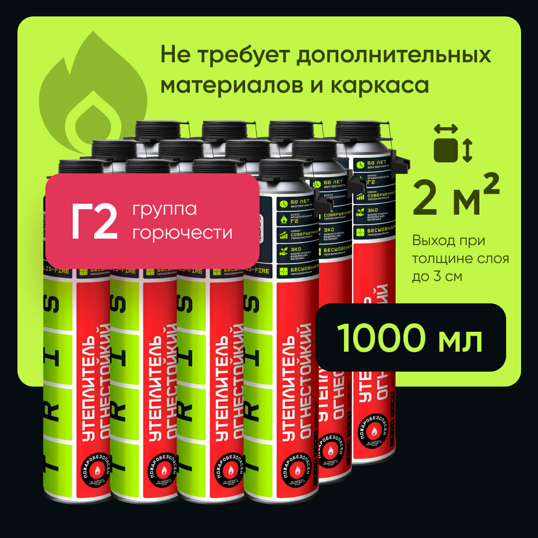 фото Напыляемый утеплитель огнестойкий TEPLIS FIRE (с распылительной насадкой в комплекте) / Негорючая теплоизоляция, комплект 12 штук