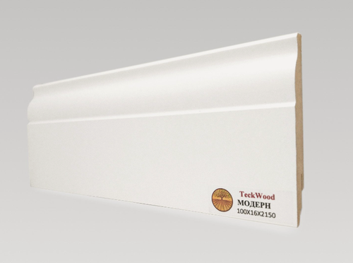 Изображение товара Плинтус TeckWood 100х16 мм (13 метров) мдф напольный с кабель каналом высокий белый Modern10016 6 шт