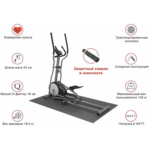фото Эллиптический тренажер unixfit sl-430e grey электромагнитный / коврик в подарок / до 130 кг unix fit