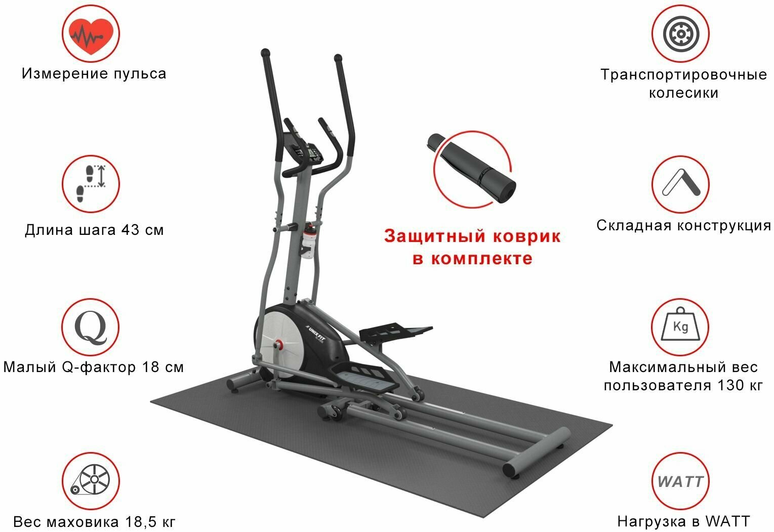 Эллиптический тренажер UNIXFIT SL-430E grey электромагнитный / коврик В подарок / до 130 кг