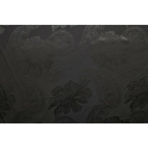 Ткань подкладочная жаккардовая чёрная с цветами и огурцами, ш142см, 0,5 м