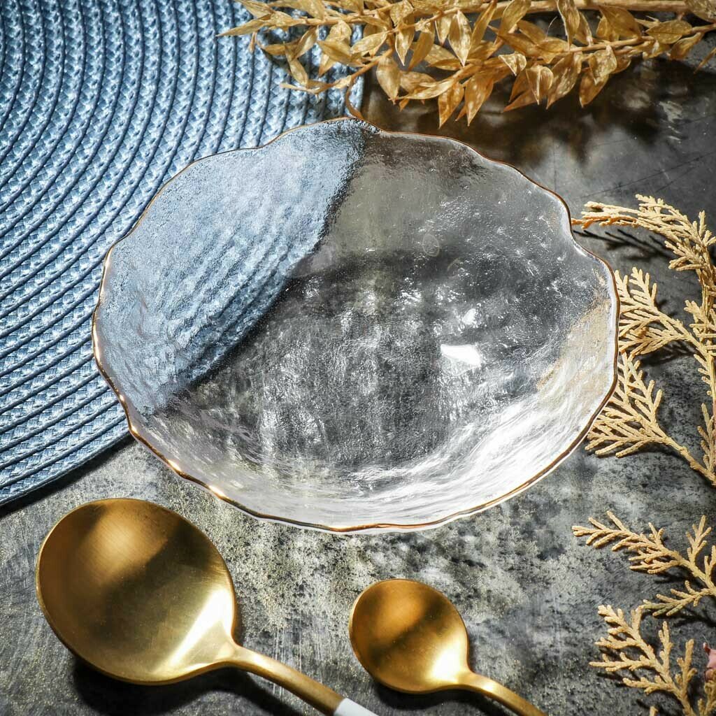 фото Тарелка стекло, 14 см, отвод золотом, кругл, Алмаз, Y6-10091