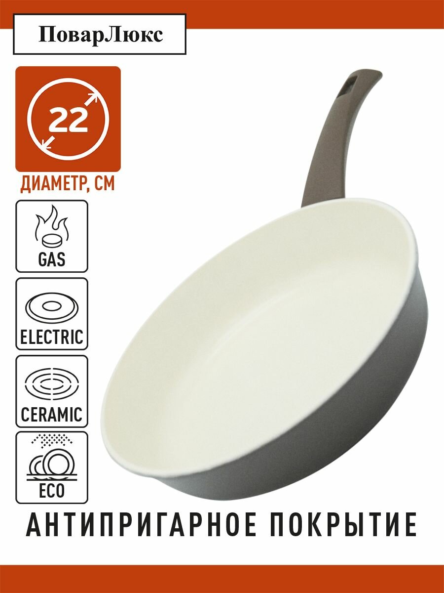 Сковорода литая с керамическим покрытием, Повар Люкс, 22см