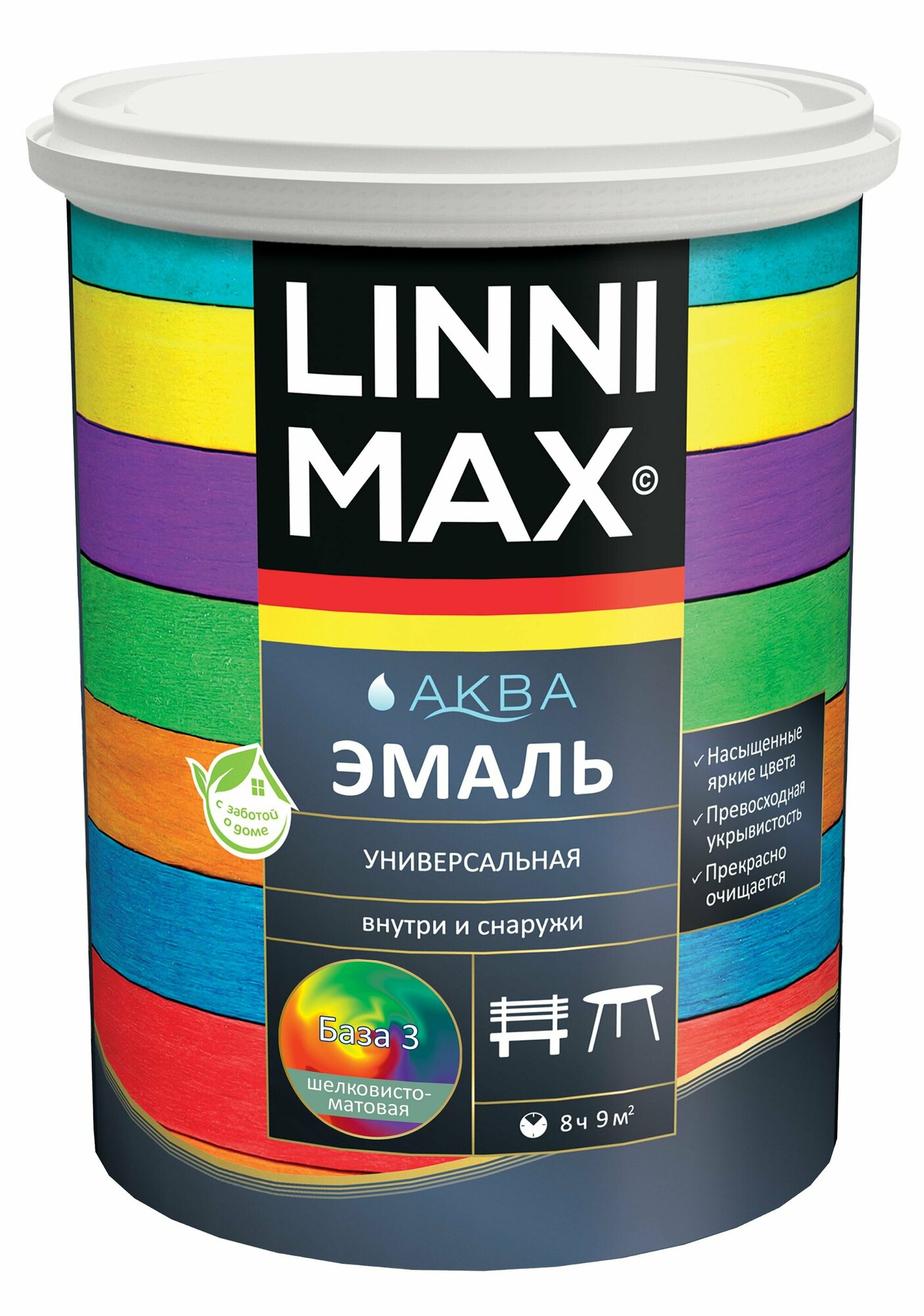 Эмаль водно-дисперсионная LINNIMAX Аква Эмаль шелковисто-матовая База 3 0,85 л