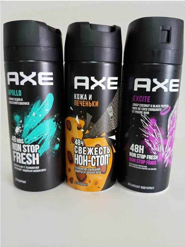 Дезодорант-спрей Axe КожаПеченьки, Apollo, Excite, 3 шт x 150 мл