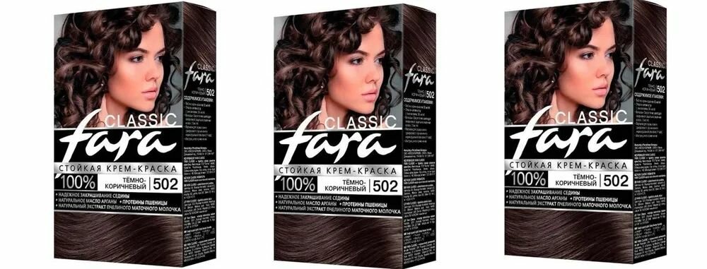 Fara Краска для волос Classic, тон 502 Темно-коричневый, 115 мл, 3 уп