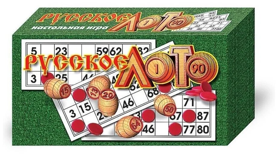 Игра "Русское лото", с бочонками, пластик, картонная упаковка, от 3 лет