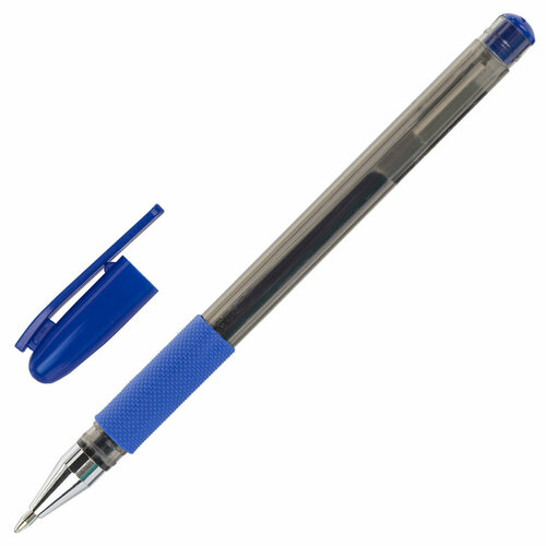 Ручка гелевая с грипом STAFF Basic GP-677, синяя, корпус тонированный, узел 0,5 мм, линия письма 0,35 мм, 143676 упаковка 36 шт.