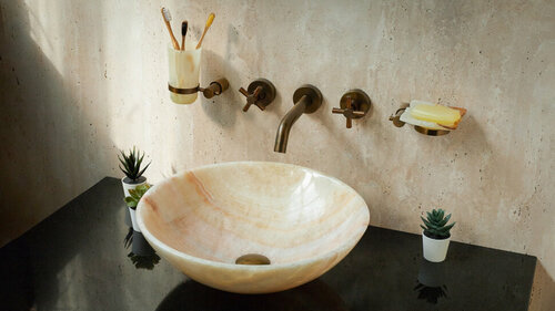 Белая раковина для ванной Sheerdecor Sfera 001428111 из натурального камня оникса