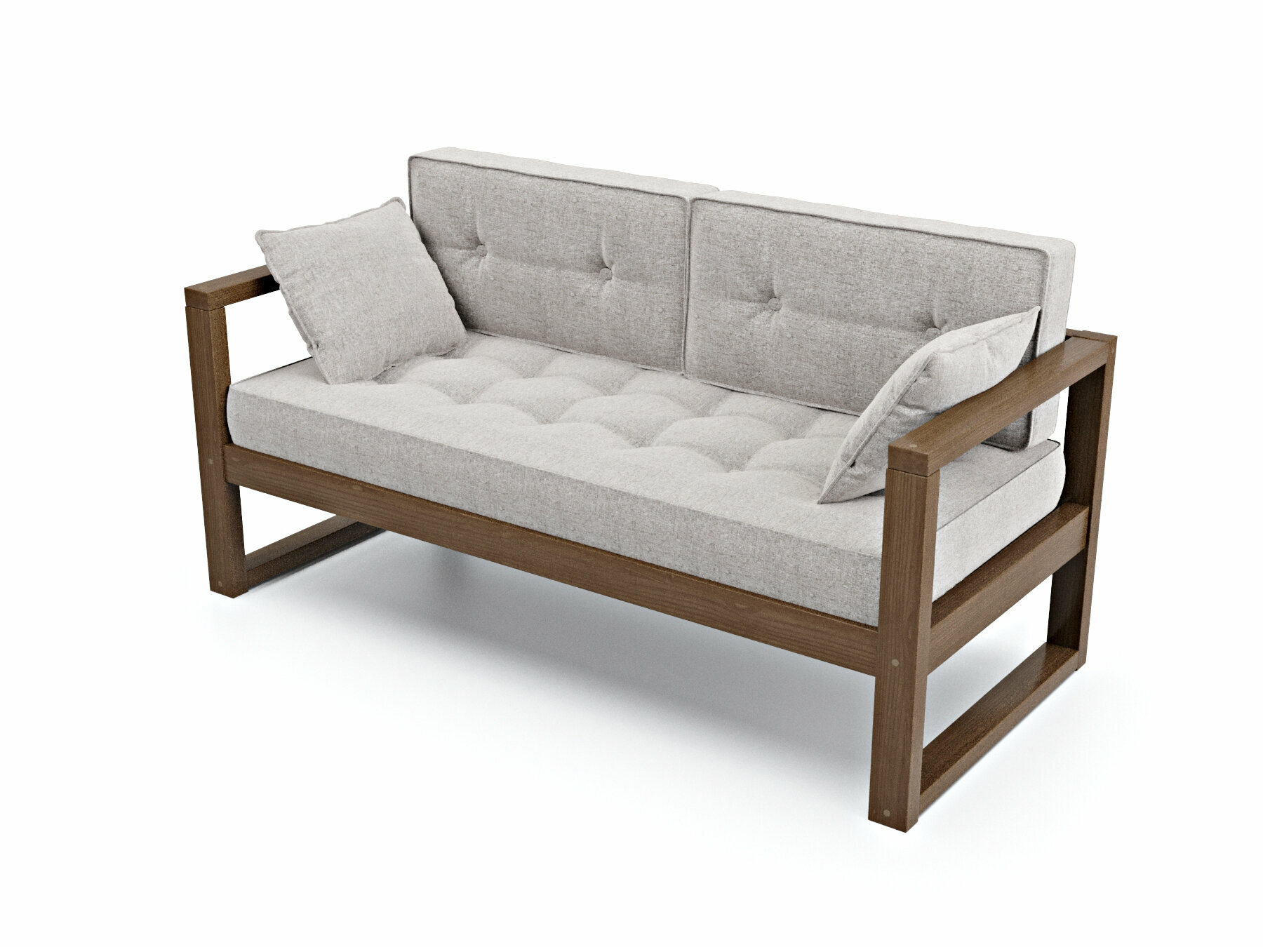 Мини диван АСТЕР-М-С серый, рогожка, массив дерева, двухместный, садовый, для кафе и бара, для офиса, скандинавский лофт