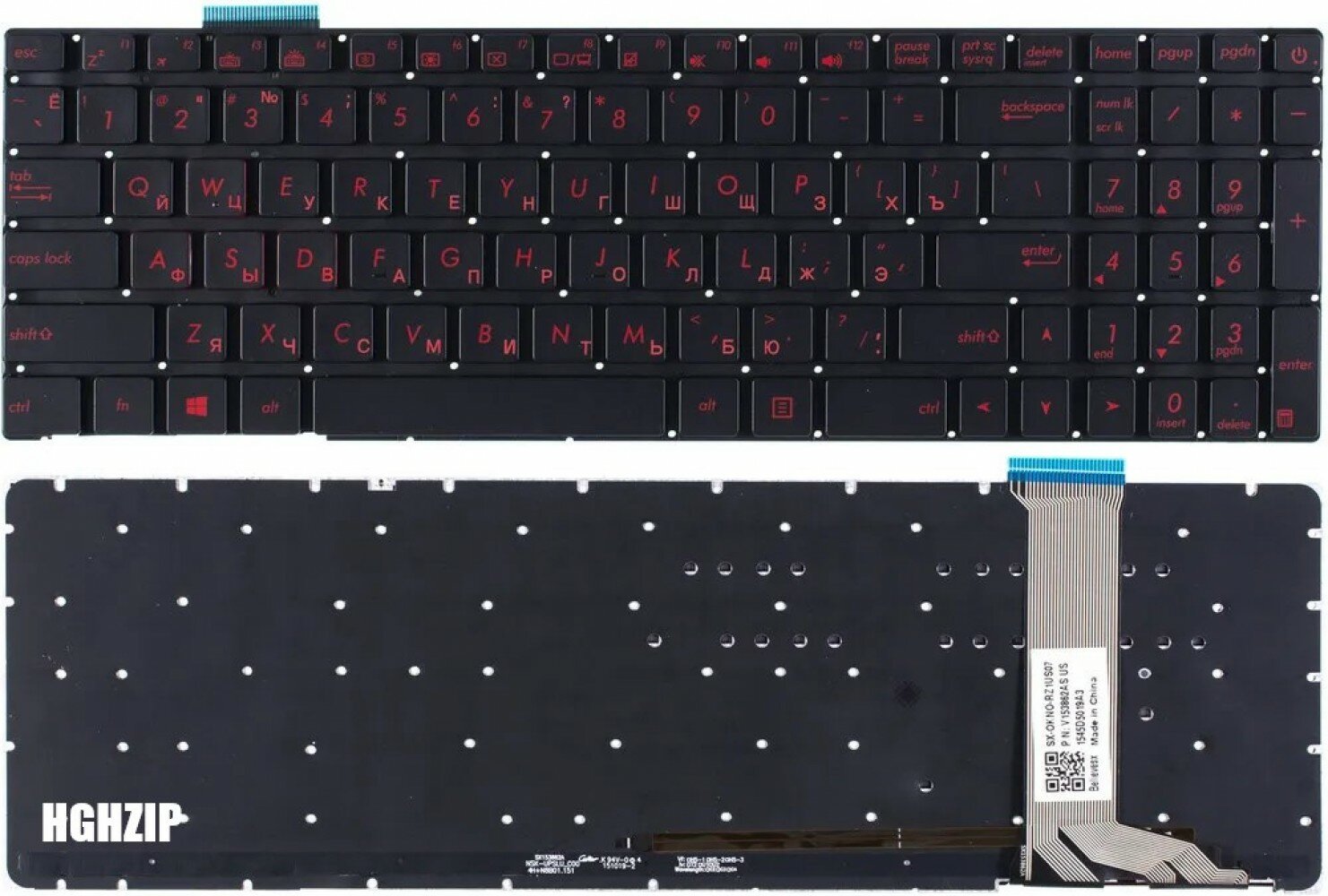 Клавиатура (0KNB0-662CUS00) с красной подсветкой для Asus G551, G551J, G551JM, G551JW 03-0039