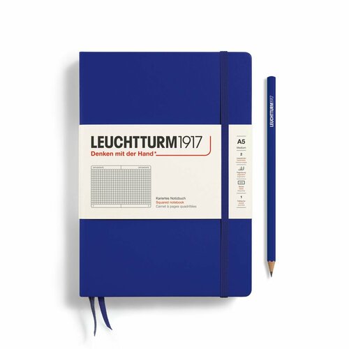 Блокнот Leuchtturm1917 Classic A5 (14.5x21см.) 80г/м2 - 251 стр. в клетку твердая обложка Чернильный