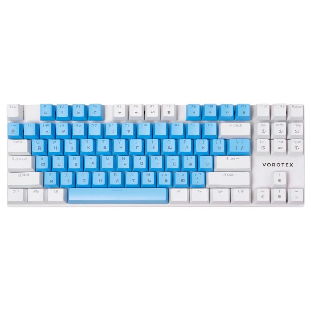 Клавиатура игровая проводная VOROTEX K87S Blue Switch, русская раскладка, синий/ белый