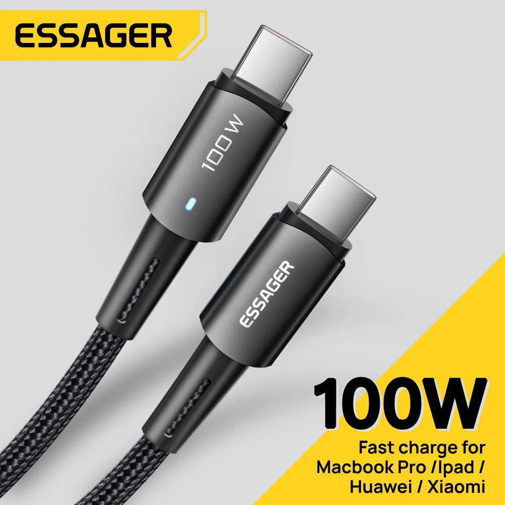 Кабель Essager Type-c-Type-c для быстрой зарядки и передачи данных max 100W 5 A 480 Mbps 2 метра Quick Charge 3.0/4.0