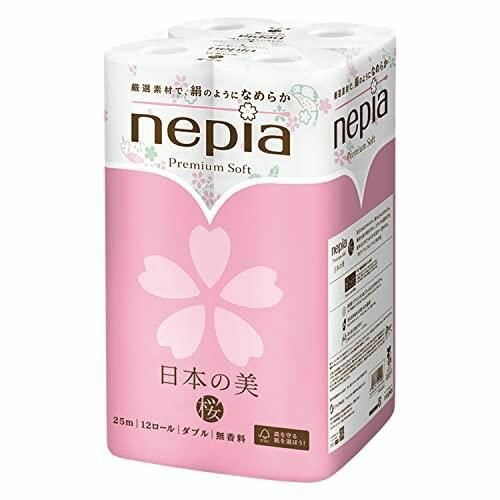 NEPIA Туалетная бумага Premium Soft двухслойная с рисунком, аромат сакуры, 25м x12шт