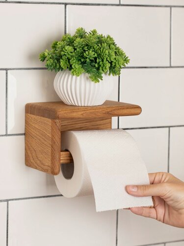 Изображение товара Держатель для туалетной бумаги Foxwoodrus, дуб, золотистый, настенный, с полкой