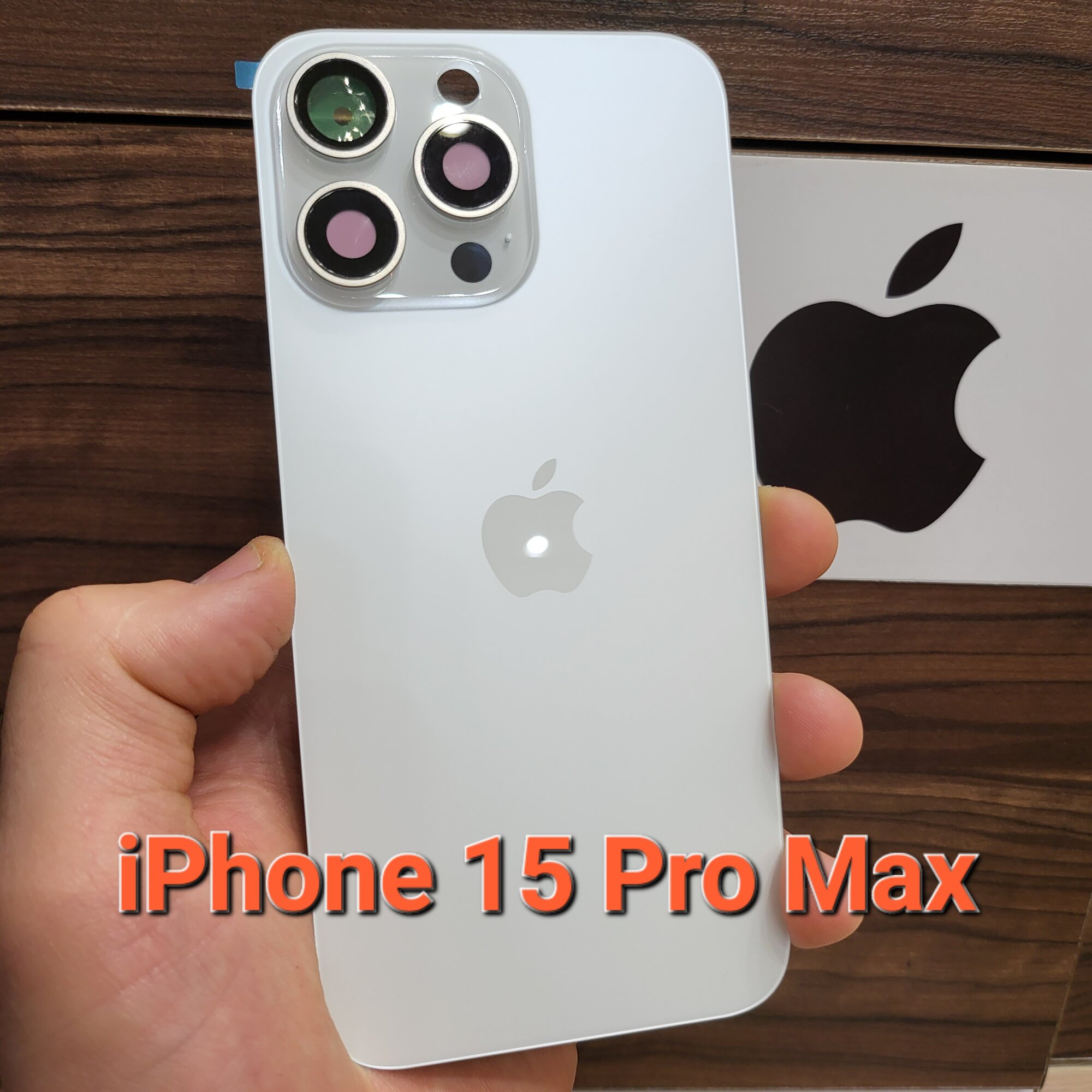 Крышка для iPhone 15 Pro Max - задняя стеклянная панель "Оригинальное качество" (Цвет: White Titanium)