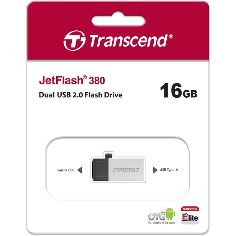 Флешка Transcend JetFlash 380S 16 ГБ, 1 шт, серебристый