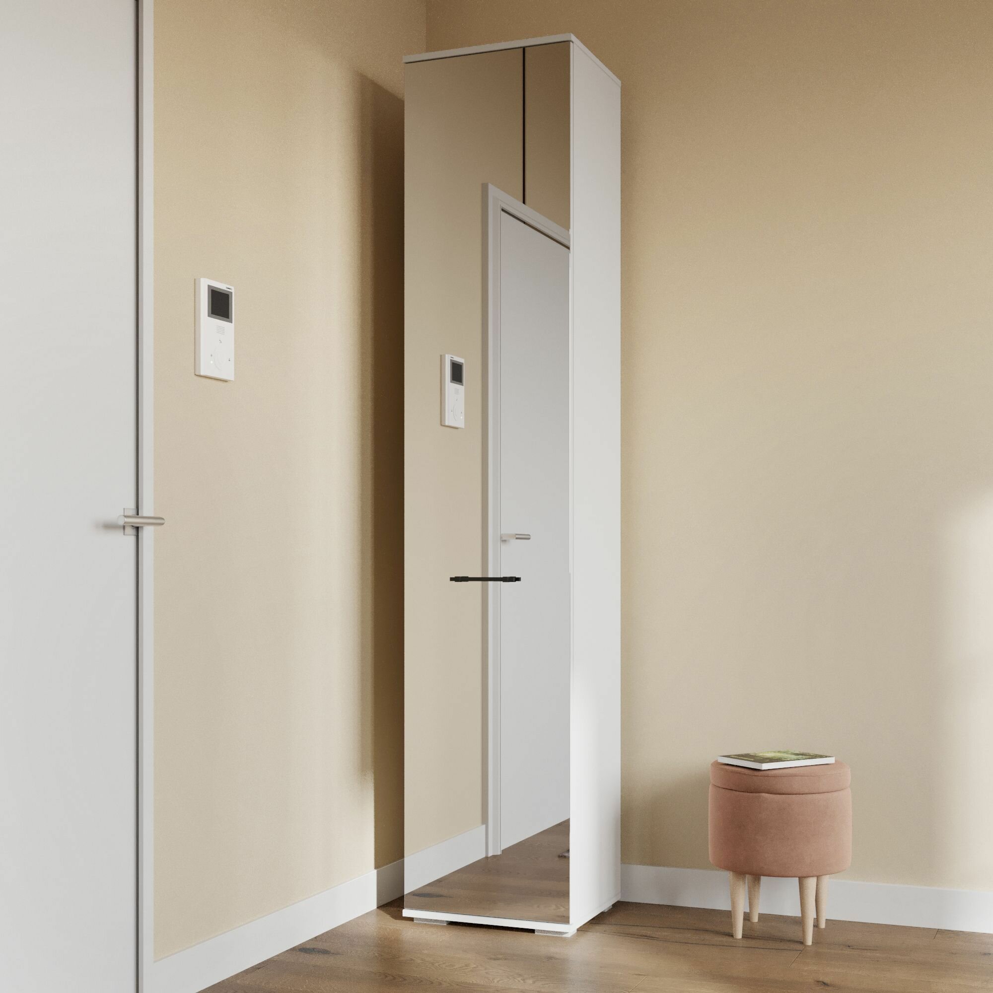 фото Шкаф-пенал для одежды с зеркалом распашной, Принцесса Мелания, Белый, 2200х402х450 мм