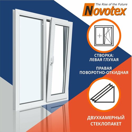 Окно двухкаменое 1950x650 мм двухстворчатое: левая глухая, правая поворотно откидная Novotex Techno 58 | vitraj-okna-4668-rfbs