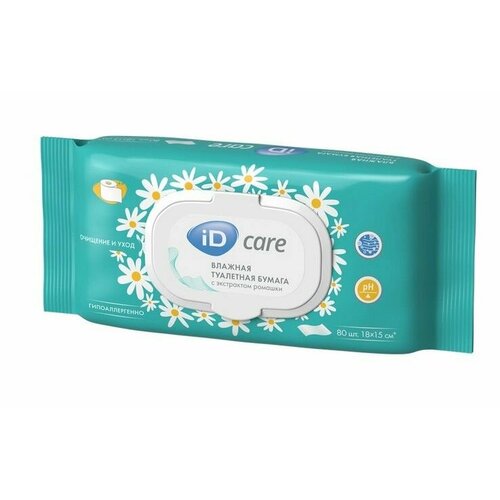 Влажная туалетная бумага Id care с экстрактом ромашки 80 штук-1 упаковка 370₽