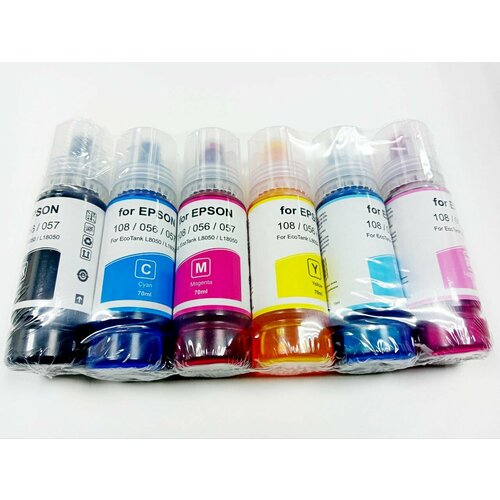 epson c13t09c44a картридж 108 ecotank ink для epson l8050 l18050 yellow 70ml Чернила Revcol Hameleon для Epson L8050, L18050 L-серии Key Lock 108, 056, 057 , комплект 6 цветов по 70мл, водные