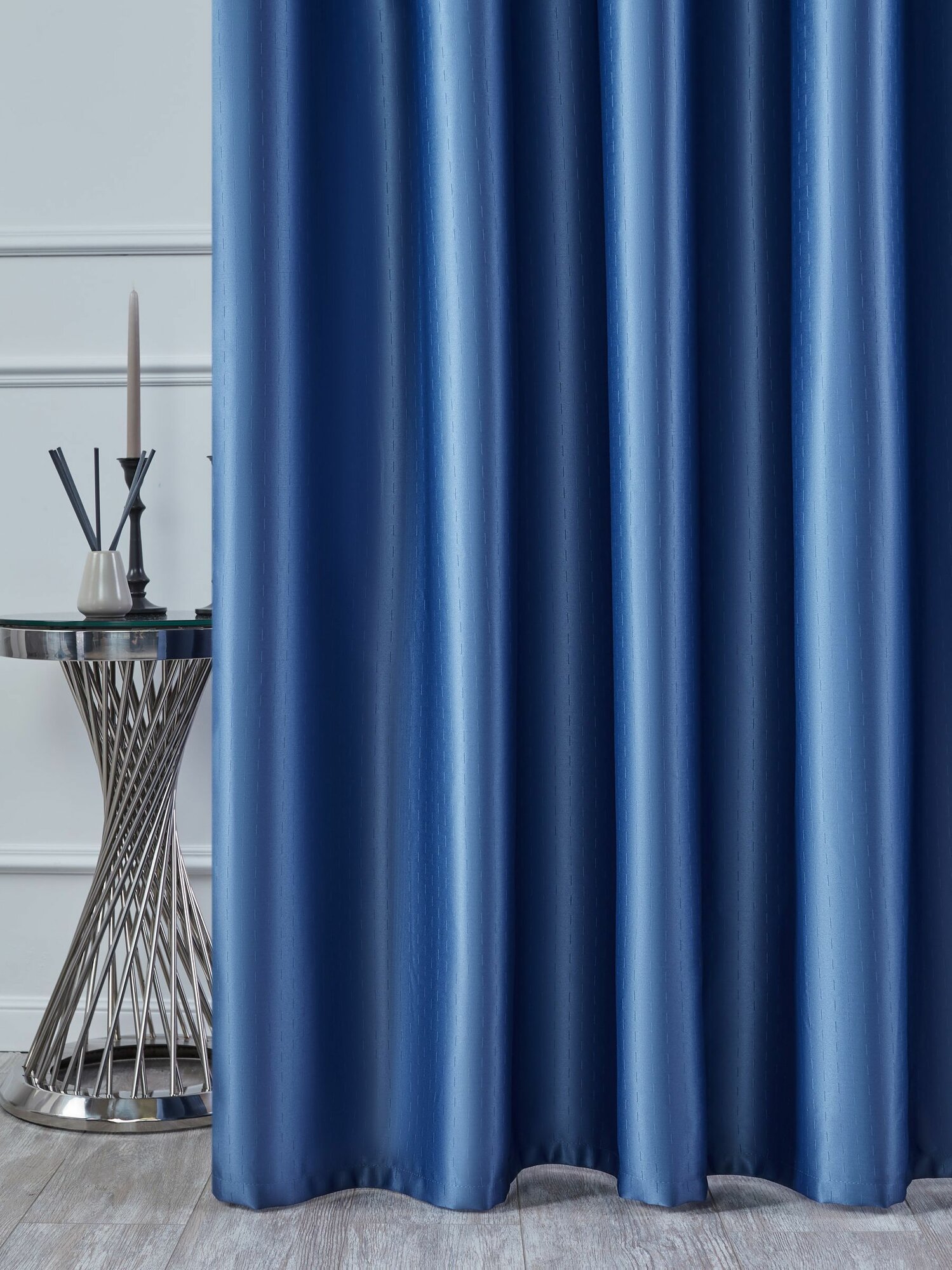 фото Штора SANPA HOME атласная на люверсах, Блэкаут, плотная, светонепроницаемая, синий, размер 200х260