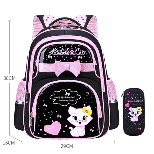 Школьный рюкзак 2 в 1 Милая Кошечка с бантиком для девочек 1-3 классов. Школьный комплект для девочки.