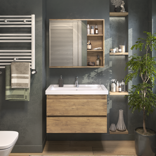 Тумба подвесная под раковину Modul 80.2Y дуб золотой