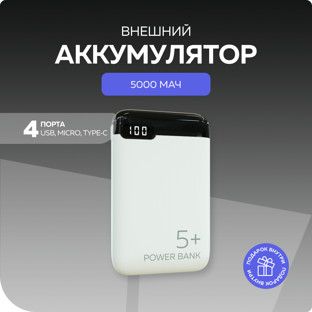 PURE Внешний аккумулятор 5000mAh 2USB 2.1A More choice PB19-05 Black