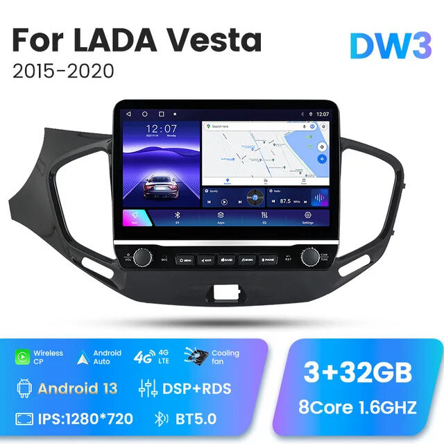 Штатная магнитола MEKEDE DW3 3+32Гб 8 ядерная для Лада Веста 2015+/Lada Vesta 2015 + 2 DIN / Android Auto / Carplay / Gps / Мультимедиа автомобиля / 3/32