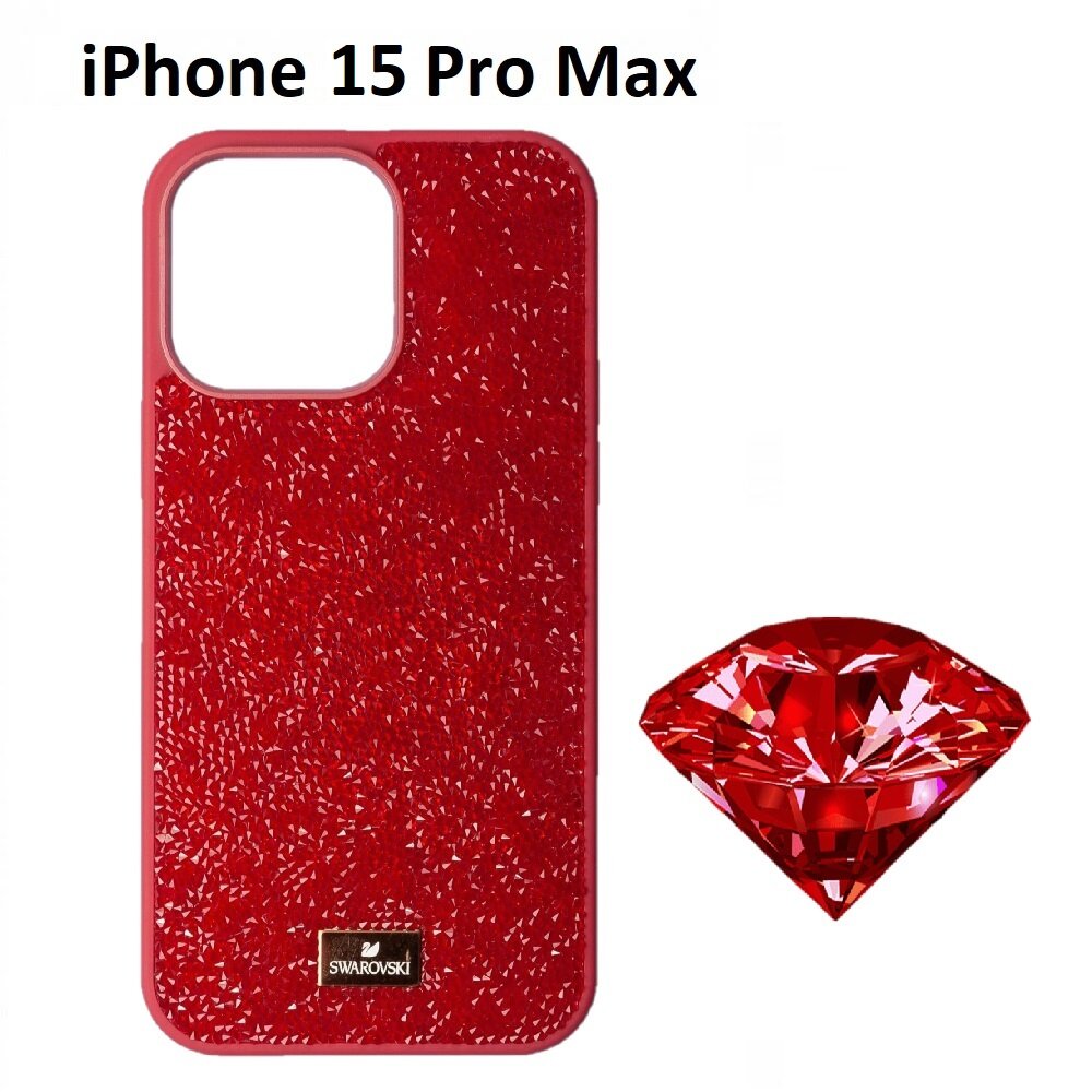 Чехол для iPhone 15 Pro Max SWAROVSKI со стразами красный