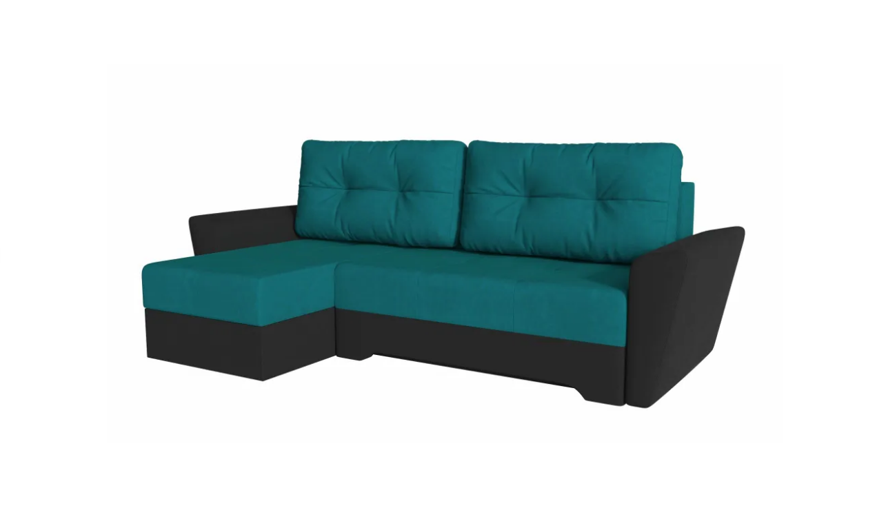 Угловой диван Амстердам Велюр Темно Бирюзовый-Черный угол левый