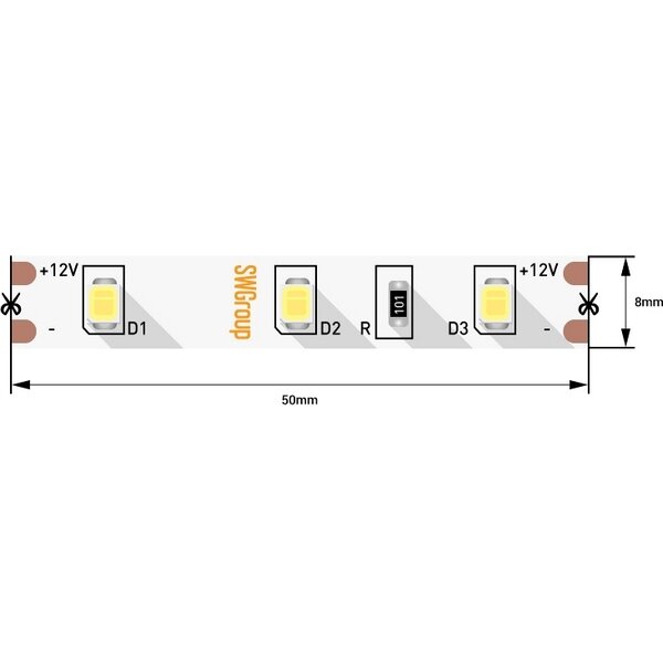 Светодиодная лента SWGroup 2835, 60 д/м, 4,8W, 12V, IP20, теплый белый, открытая - фото №19