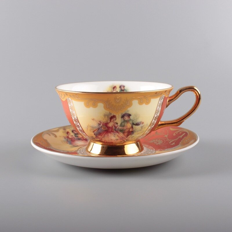 Чайная пара фарфор на 1 персону терракотовая с желтым "Ренессанс" 220 мл 900-802