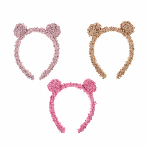 BERIOTTI Ободок для волос с ушками детский, меховой, 2 см, ABS, п/э, 3 цвета, 6 штук
