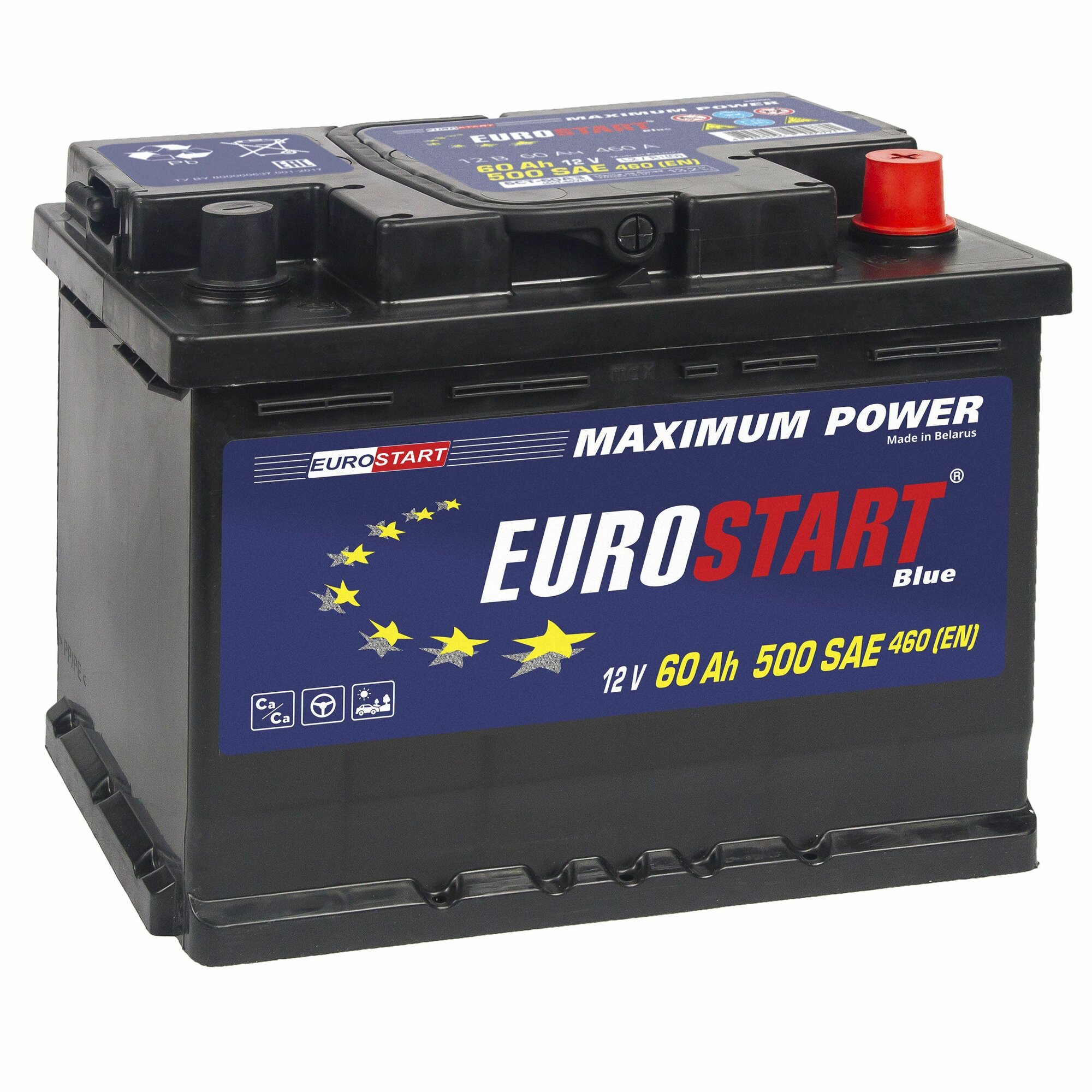 Аккумулятор автомобильный EUROSTART Blue 60Ач R+ EN480A 242x175x190 (EB600) B13 Обратной полярности