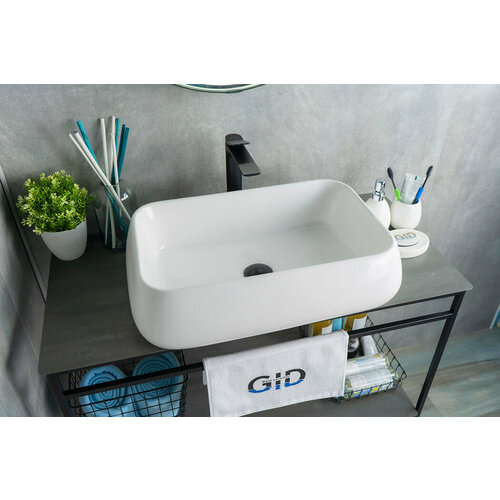 Комплект 2 предмета: Керамическая накладная раковина для ванной Gid N9239 с сифоном А-3202