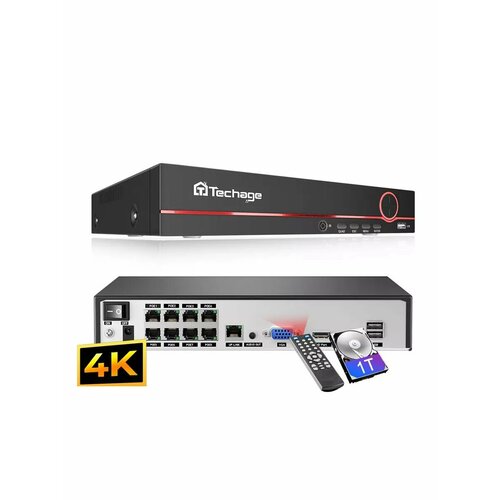 Видеорегистратор Techage ТА-6708K 4K PoE 8 каналов с HDD 1Тб 35 11999₽