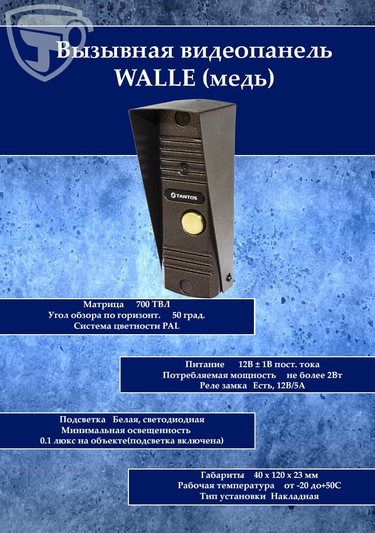 Вызывная видеопанель Tantos WALLE (медь)