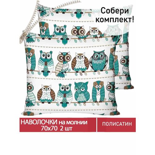 Наволочка 2шт на молнии 70х70 см Мечта Owl ткань полисатин 650₽