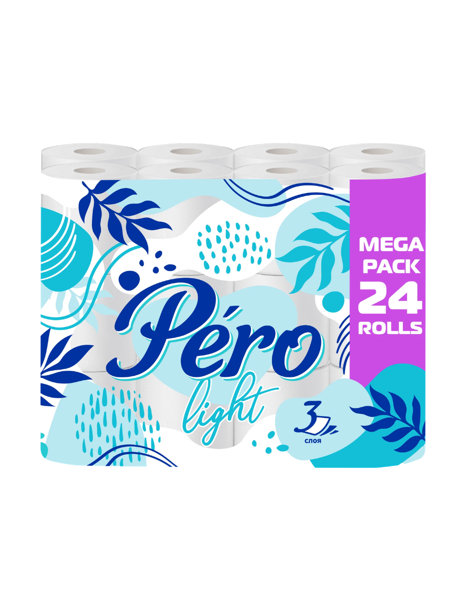 Туалетная Бумага Pero Light 3 слоя, 24 рулона в упаковке, цвет белый